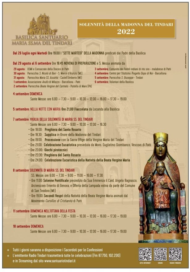 Programma della Solennità di Maria SS. del Tindari 2022 Santuario del Tindari Programma della Solennità di Maria SS. del Tindari 2022 Santuario del Tindari